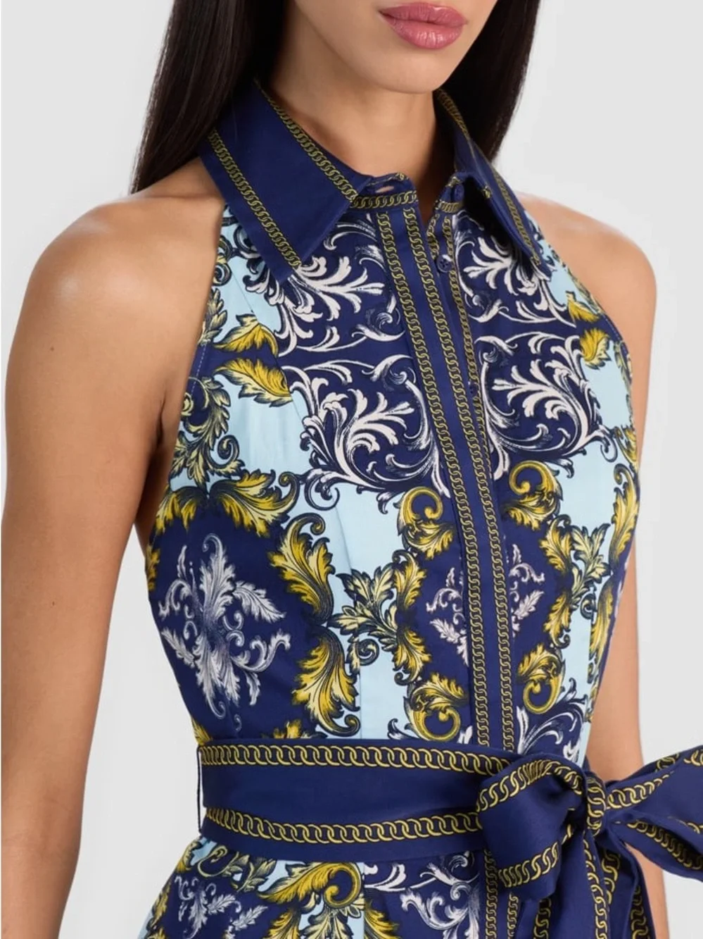 Alice + Olivia Lucy Sleeveless Mini Shirt Dress in Antique Scroll 6 - Picture 3 of 9